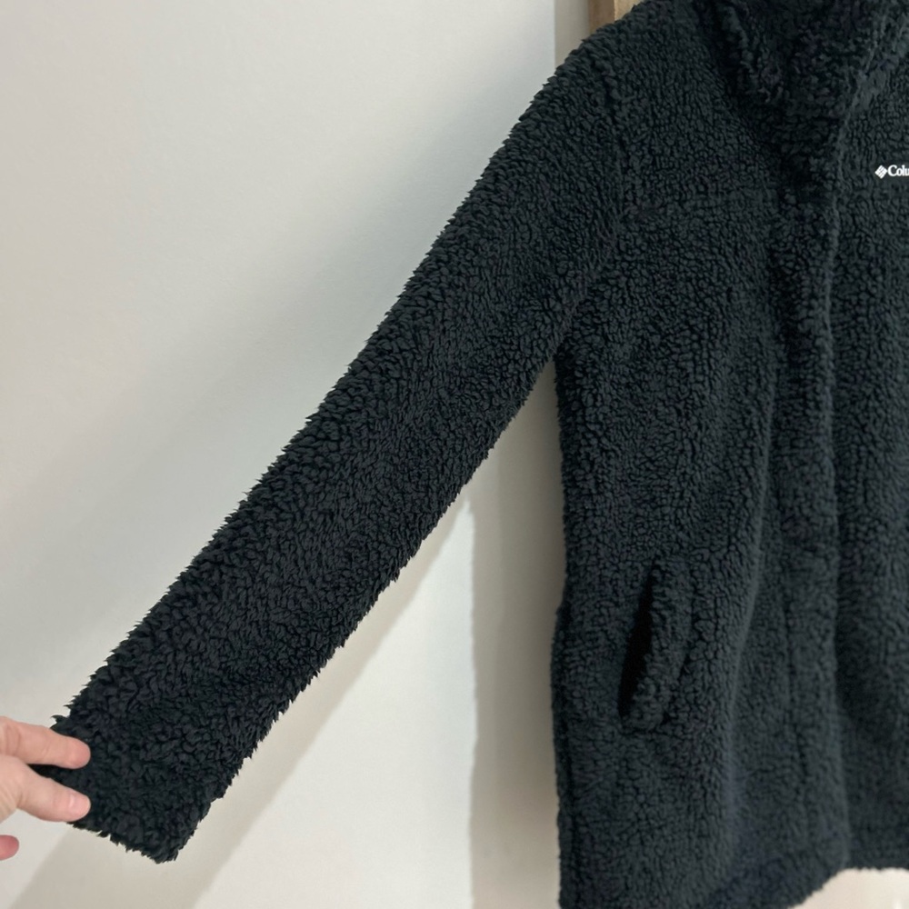 Columbia Black Teddy long Jacket Button Closure Cozy Women Size S NWT - Picture 4 of 8